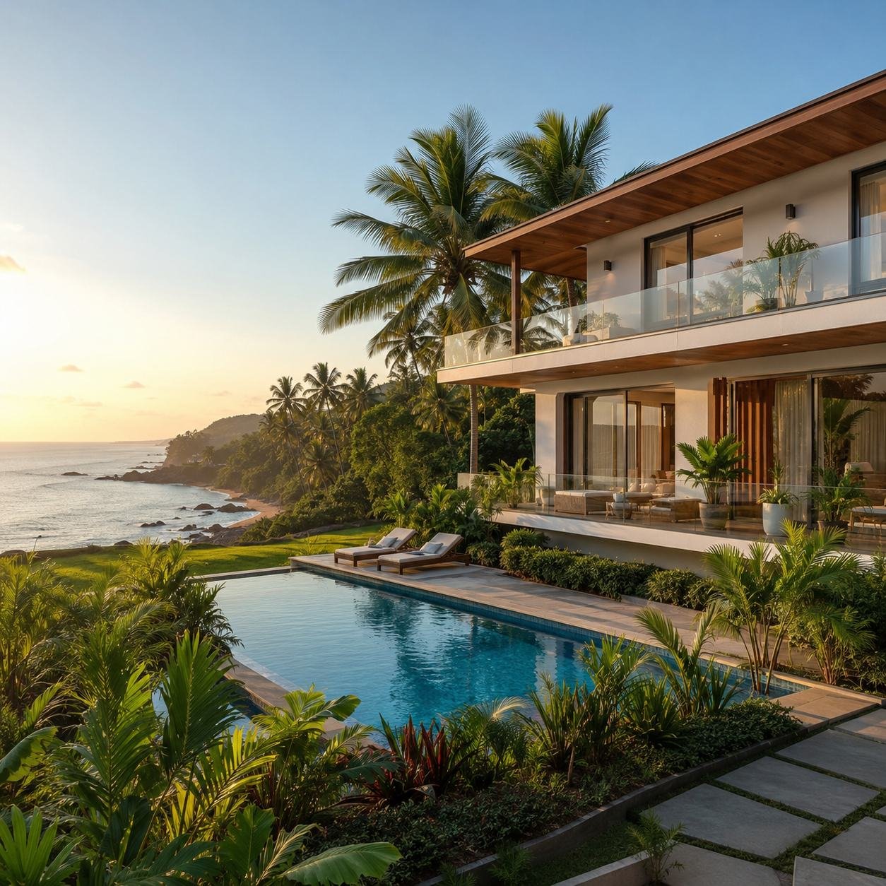 Coastal villa with pool overlooking the ocean in Goa